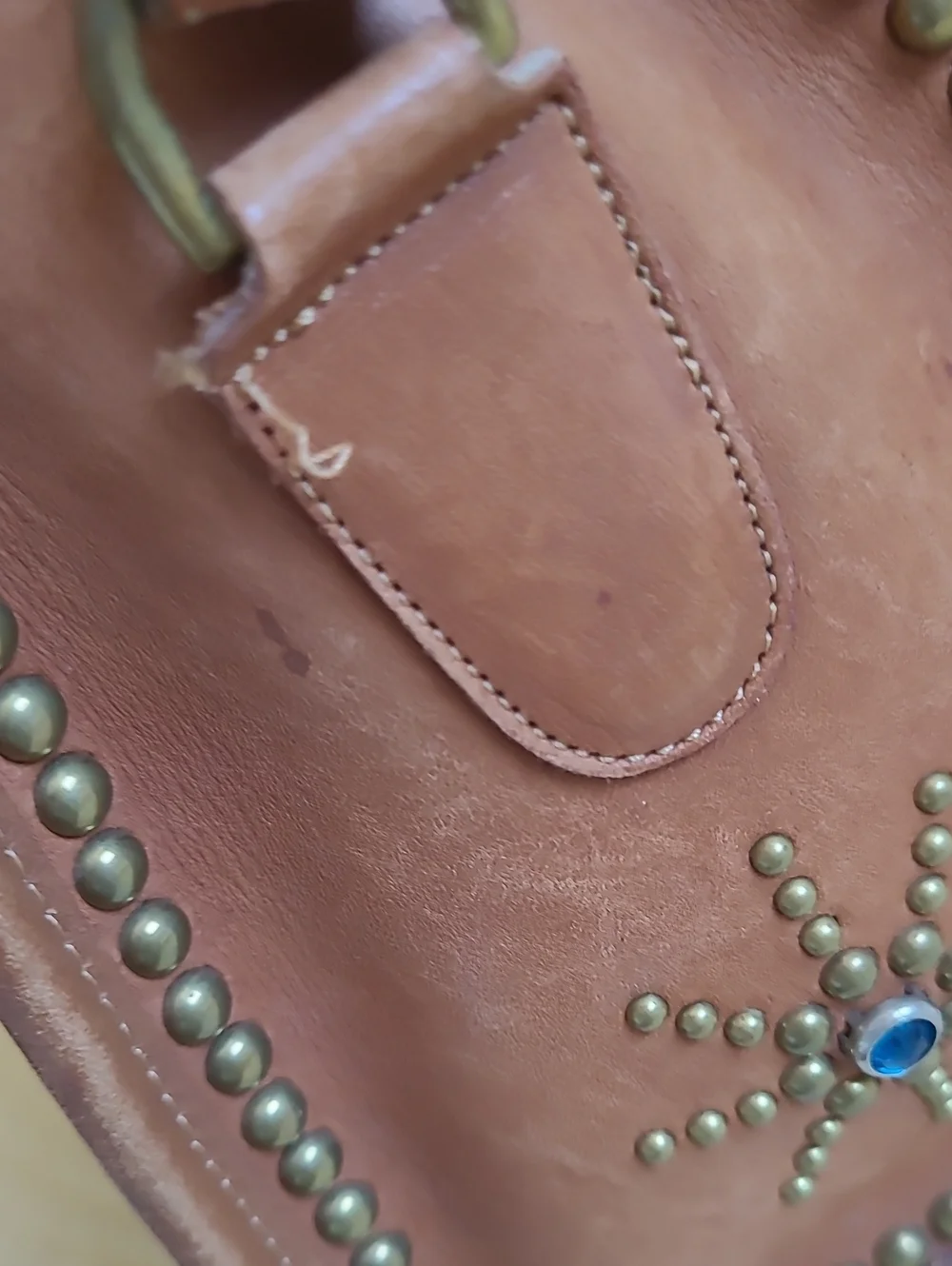 Coach Tan Leather Satchel with Turquoise Sunburst Accent - Picture 15 of 16